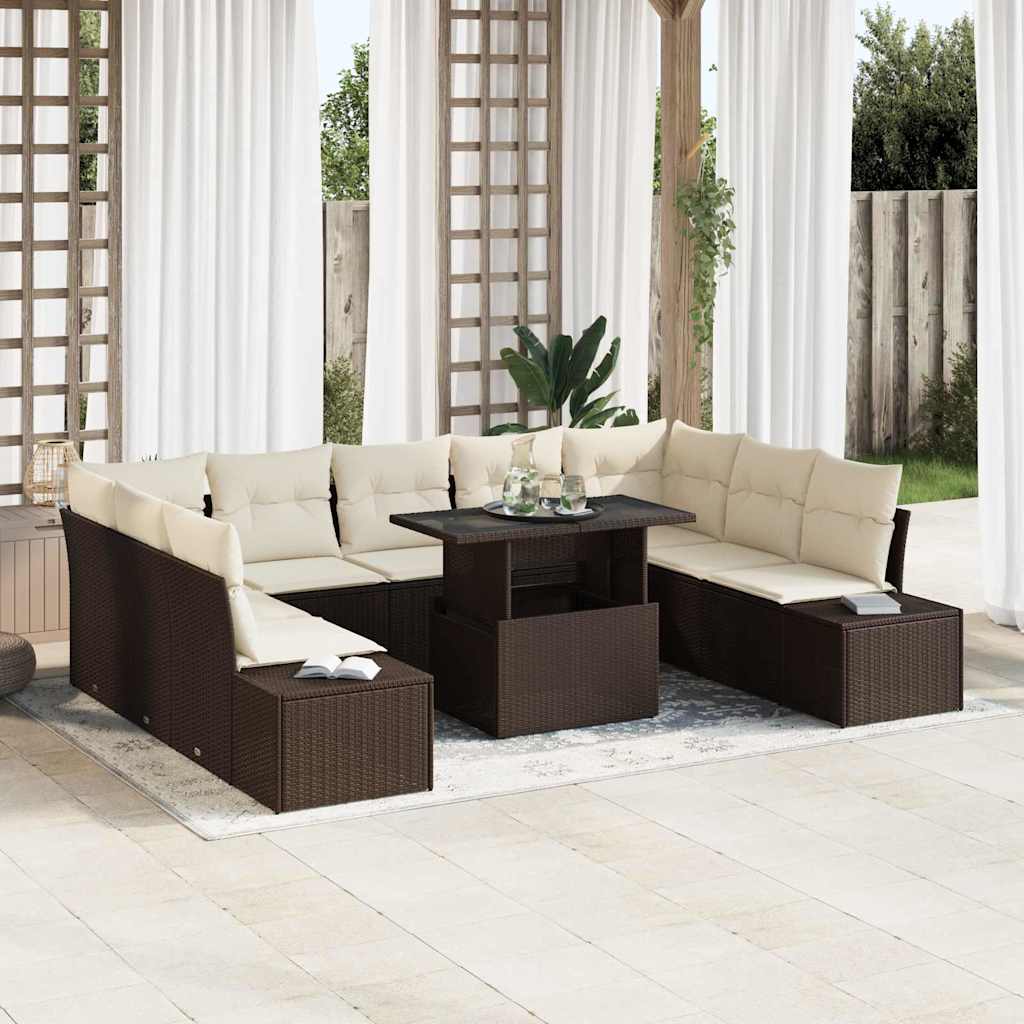 Garten-Sofa-Set mit Speicher 10 pcs Braun Poly Rattan